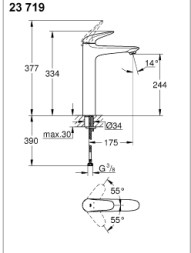 Смеситель для раковины GROHE Eurostyle, свободностоящий, белая луна (23719LS3)
