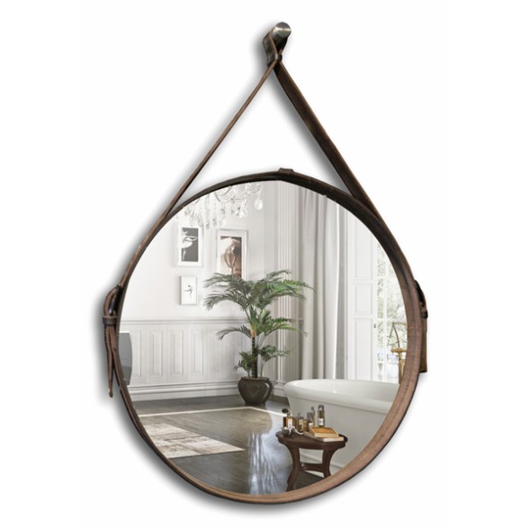 Зеркало MIXLINE &amp;quot;Капитан&amp;quot; D510 мм обод натуральная кожа (коричневая кожа) - ФР-00001313 