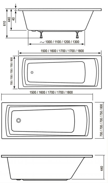 Ванна акриловая Ravak DOMINO PLUS 160х70 белый (C621R00000)