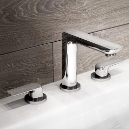 Смеситель для раковины Kludi Ameo двухвентильный, с донным клапаном, на 3 отверстия, хром (413930575)