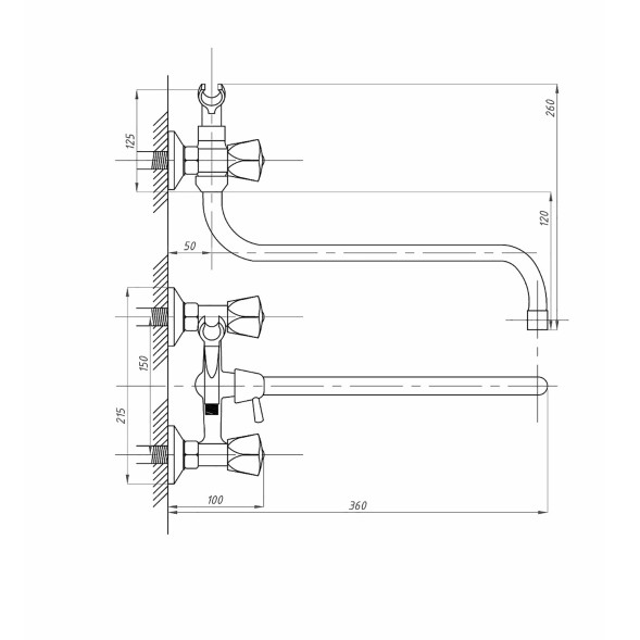 Смеситель для ванны и раковины 1/2 кер ПРОФСАН ПСМ-157-К50 &amp;quot;СТАНДАРТ А&amp;quot;  эксцентрики &amp;quot;РУС&amp;quot;, ХРОМ - PSM-157-50 