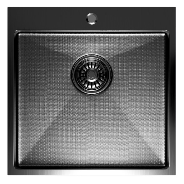 Мойка настол.монтаж 50х50 (3,0) вып 3 1/2  MIXLINE PRO 20см с сифоном (черный графит НАНО декор) - 552931 