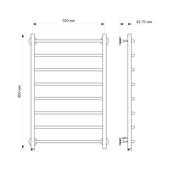 Полотенцесушитель MIXLINE CAPELLA  80х50 (кноп выключ, 340 Вт, 8 перекладин, левый) электрический - ML-556362 