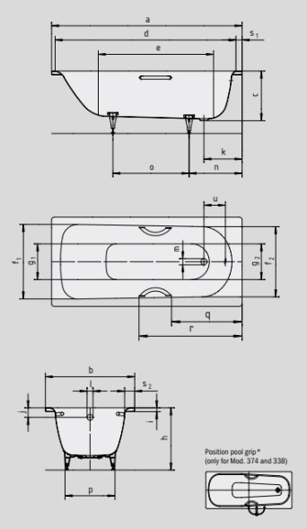 Ванна стальная Kaldewei SANIFORM PLUS 1700х750х410, AntiSlip, Easy clean, alpine white, без ножек