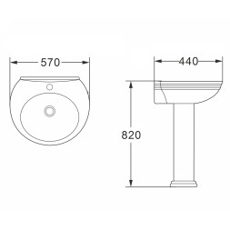 Раковина с пьедесталом AZARIO BENTY 570х440х820 мм (AZ-337P)