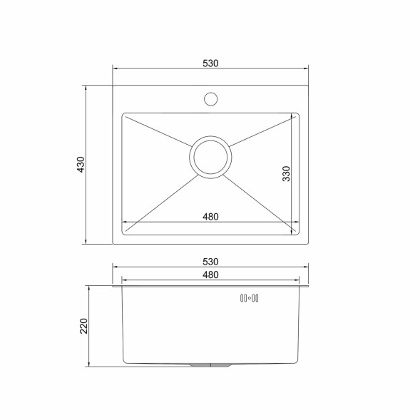 Мойка настол.монтаж 53х43 (3,0) вып 3 1/2  MIXLINE PRO 22см с сифоном (сатин НАНО декор) - 552934 