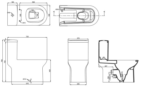 Унитаз-моноблок Creo Ceramique ONE 358х720х760 безободковый, в комплекте с быстросъемным сиденьем микролифт (ON0103)
