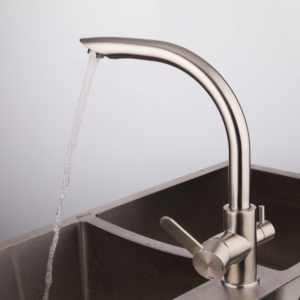 Смеситель для кухни 35к G4399 GAPPO с вых. для питьевого фильтра, нерж. сталь, САТИН - G4399 