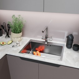 Мойка настол.монтаж 60х45 (3,0) вып 3 1/2 MIXLINE PRO 22см с сифоном (сатин НАНО декор) - 552932