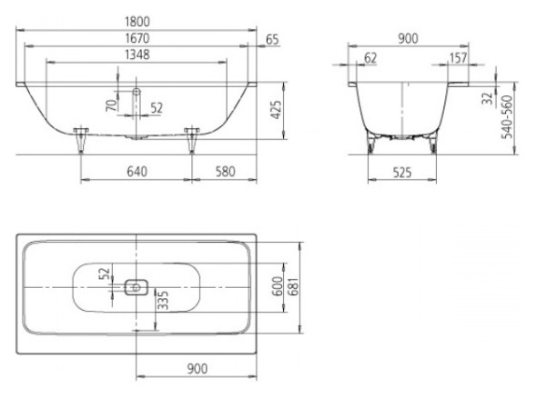 Ванна стальная Kaldewei ASYMMETRIC DUO, Mod.742, размер 1800х900х420, Easy clean, alpine white, без ножек