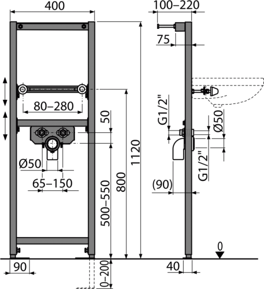 Монтажная рама для умывальника Alca Plast (A104/1120)