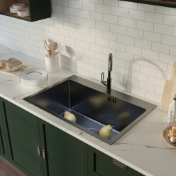 Мойка настол.монтаж 65х45 (3,0) вып 3 1/2 MIXLINE PRO 22см с сифоном (черный графит НАНО декор) - 552937