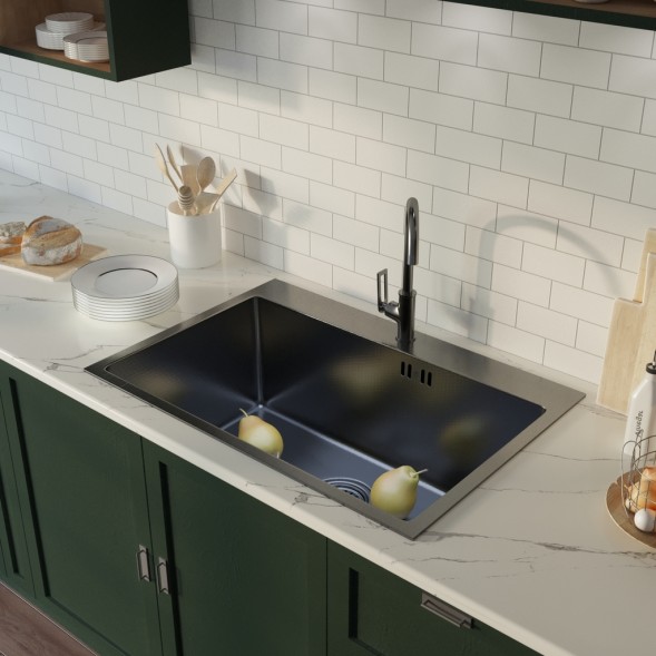 Мойка настол.монтаж 65х45 (3,0) вып 3 1/2  MIXLINE PRO 22см с сифоном (черный графит НАНО декор) - 552937 