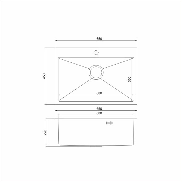 Мойка настол.монтаж 65х45 (3,0) вып 3 1/2  MIXLINE PRO 22см с сифоном (черный графит НАНО декор) - 552937 