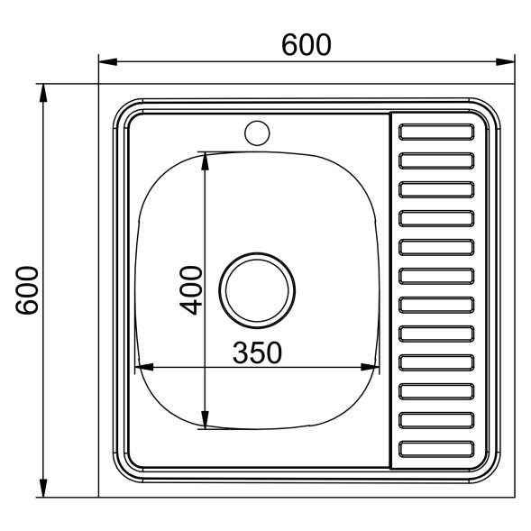 Мойка 60х60 (0,6) прав вып 3 1/2 MIXLINE 16см с сифоном ДЕКОР - 555231 