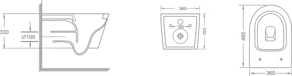 Унитаз подвесной Loranto KROSA 360х485х330 с системой смыва &amp;quot;Tornado&amp;quot;, в комплекте с быстросъемным сиденьем микролифт, дюропласт (87266)
