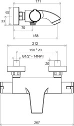 Смеситель для ванны Ravak Termo TE 082.00/150, с термостатом, хром (X070046)