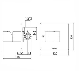 Комплект Bossini CUBE Смеситель для душа на 1 выход, хром + Встраиваемая часть смесителя с девиатором 1 направления 1/2” (Z00064.030+Z00007)
