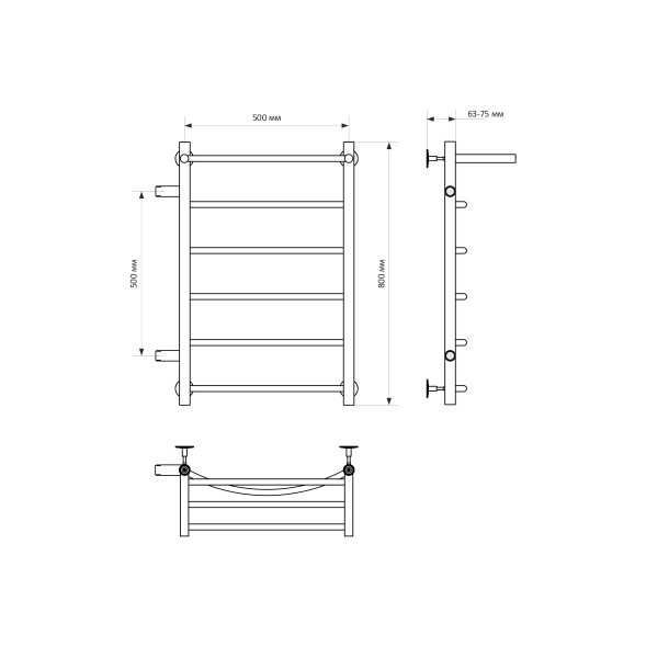 Полотенцесушитель MIXLINE CAPELLA  80х50х50 (1&amp;#039;&amp;#039; НР, 5 перекладин + ПОЛКА, левое подкл) водяной - ML-556273 