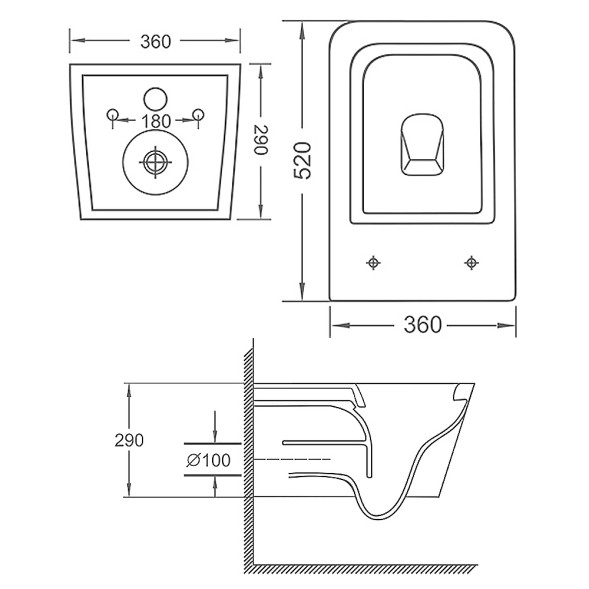 Унитаз подвесной Loranto TALAS 360х520х290 безoбодковый в комплекте с быстросъемным сиденьем микролифт, дюропласт (87268)