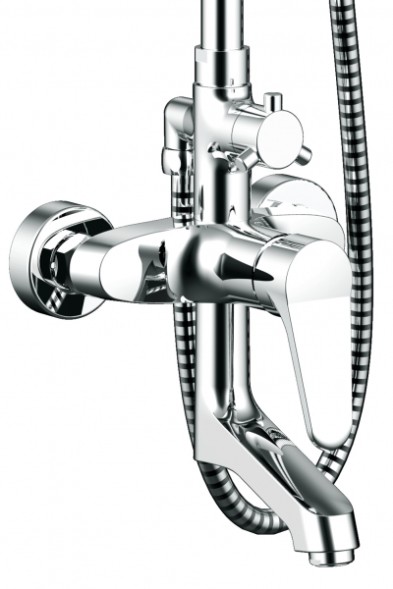 Душевая колонна Bravat ECO со смесителем для ванны, поворотный излив, хром (F6111147C-A-RUS)