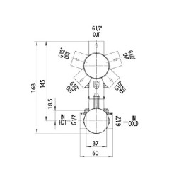 Комплект Bossini CUBE Смеситель для душа, встраиваемый, внешняя часть, хром + Универсальная встроенная часть для механического смесителя на 2-5 источников (Z00062.030+Z00130)