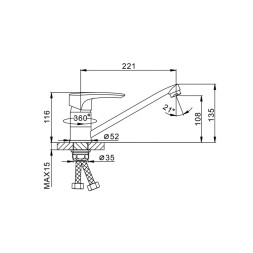 Смеситель для кухни 40к F49701-B FRAP (дли. плоск. пов. излив, п/гайку, хром, силумин) - F49701-B 