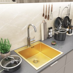 Мойка настол.монтаж 50х50 (3,0) вып 3 1/2 MIXLINE PRO 20см с сифоном (золото) - 550548