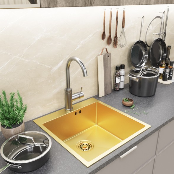 Мойка настол.монтаж 50х50 (3,0) вып 3 1/2  MIXLINE PRO 20см с сифоном (золото) - 550548 