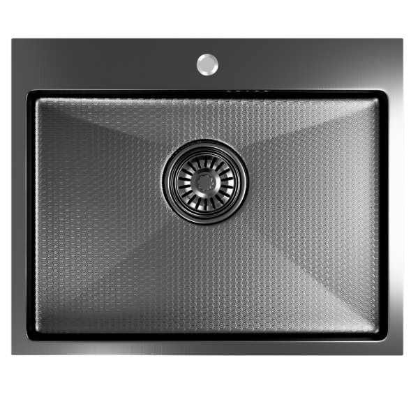 Мойка настол.монтаж 53х43 (3,0) вып 3 1/2  MIXLINE PRO 22см с сифоном (черный графит НАНО декор) - 552935 