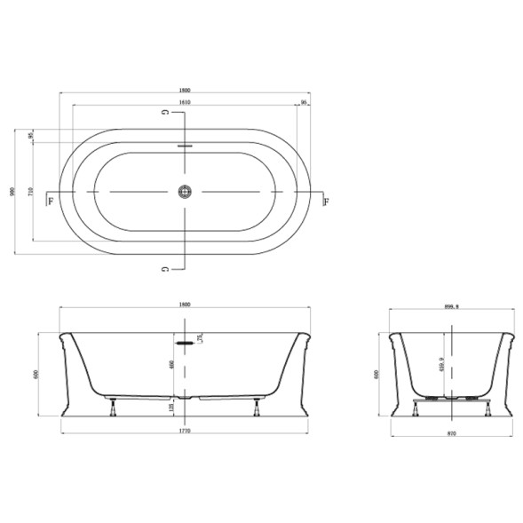 Ванна акриловая AZARIO TOUR 1800x900x600, свободностоящая, в комплекте с сифоном и металлической рамой, белая (TOU18090)