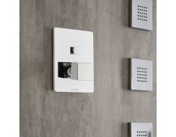 Комплект Bossini CUBE Смеситель для душа, встраиваемый, 2 выхода, внешняя часть, хром + Встраиваемая часть смесителя с девиатором 2 направления (Z00063.030+Z00005)