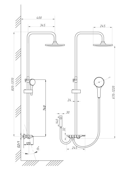 Душевая система 35к ПРОФСАН ПСМ-800-87CH клавиш. упр. лейка &amp;quot;Тропич. душ круг&amp;quot; + гигиен. лейка ХРОМ - PSM-800-87CH 