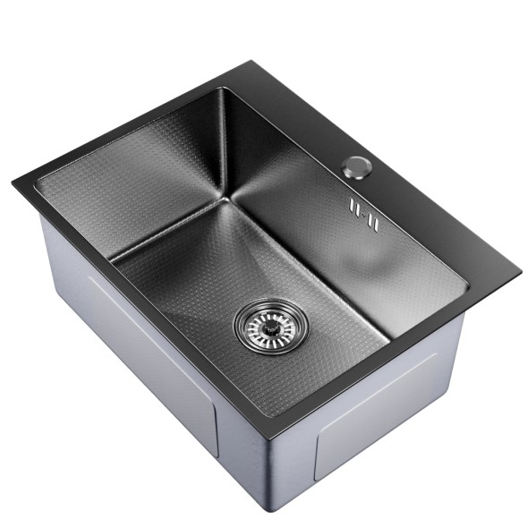 Мойка настол.монтаж 60х45 (3,0) вып 3 1/2  MIXLINE PRO 22см с сифоном (черный графит НАНО декор) - 552933 