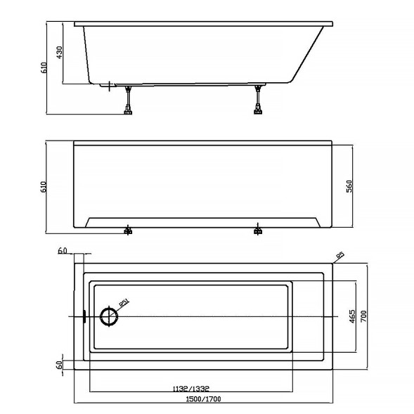 Ванна акриловая Azario EMILIA 170х70 прямоугольная, пристенная (AV.0011270)