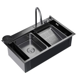 Мойка настол.монтаж 75х46 (3,0) вып 3 1/2 MIXLINE PRO 21,5см с сиф.(ч.граф)+доз+смесит+кол+д/р+о/с - 552104