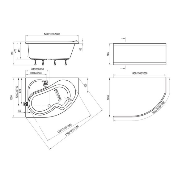Ванна акриловая Ravak ROSA 160x105, правая, белая (CL01000000)