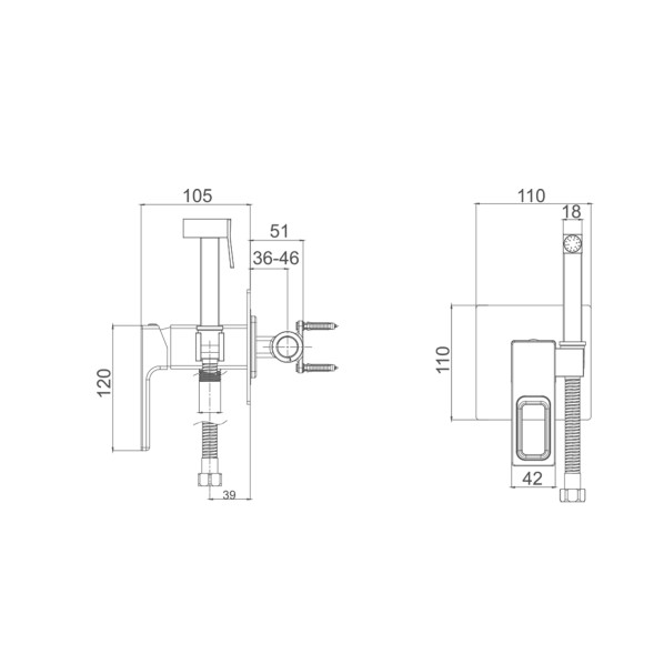 Смеситель с гигиенической лейкой 35к G7218 GAPPO встраиваемый, ХРОМ - G7218 
