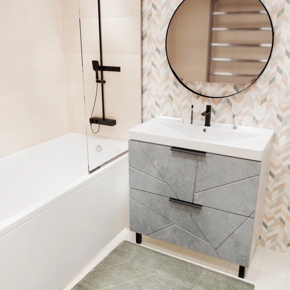 Тумба д/ванной &amp;quot;Гранд-70&amp;quot; Бетон под раковину Марго-70 (MIXLINE) (ПВХ) - 555357 