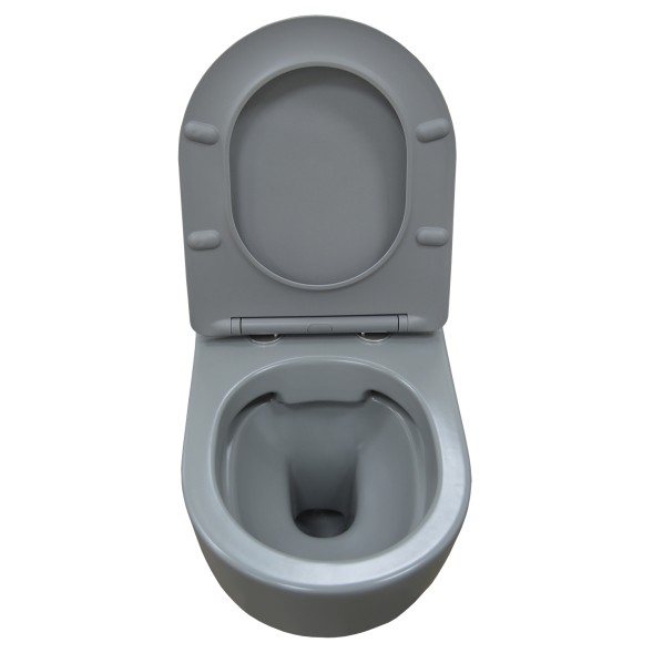 Унитаз подвесной Azario Grado 370х490х370 безободковый, с быстросъемныйм сидением микролифт, серый матовый (AZ-0046 SP MDG)