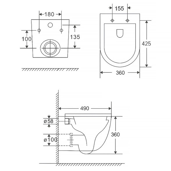 Унитаз подвесной Azario Gloria 360х490х360 безободковый, слив TORNADO, с быстросъемным сиденьем микролифт (AZ-2003Т)