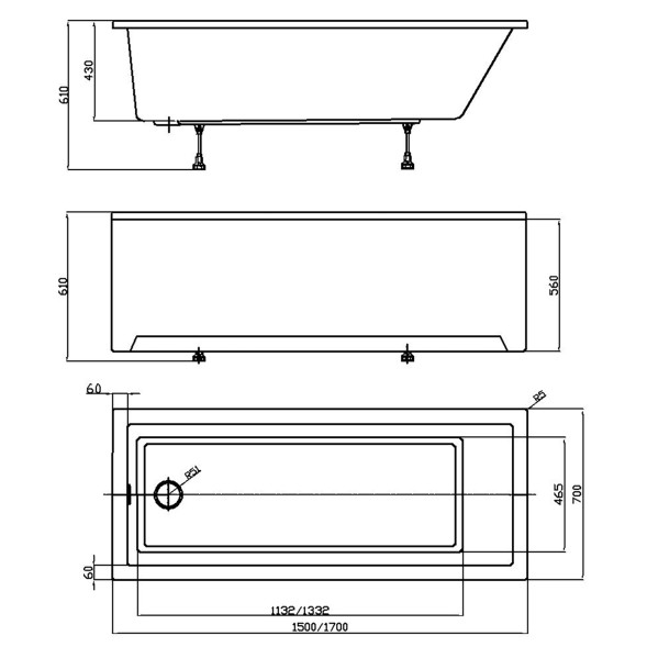 Ванна акриловая Azario LILIANA 170х70 см пристенная, прямоугольная, белый (AV.0012170)