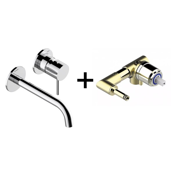 Комплект Bossini TEO Смеситель для раковины, настенный, встраиваемый, с изливом 18.5 см, хром + Встраиваемая часть однорычажного смесителя (Z00730.030+Z00801)