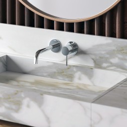 Комплект Bossini TEO Смеситель для раковины, настенный, встраиваемый, с изливом 18.5 см, хром + Встраиваемая часть однорычажного смесителя (Z00730.030+Z00801)