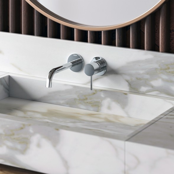 Комплект Bossini TEO Смеситель для раковины, настенный, встраиваемый, с изливом 18.5 см, хром + Встраиваемая часть однорычажного смесителя (Z00730.030+Z00801)