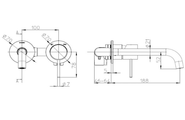 Комплект Bossini TEO Смеситель для раковины, настенный, встраиваемый, с изливом 18.5 см, хром + Встраиваемая часть однорычажного смесителя (Z00730.030+Z00801)