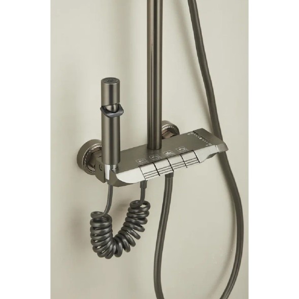 Душевая система 35к ПРОФСАН ПСМ-900-81GA клавиш.упр. лейка &amp;quot;Тропич. душ круг&amp;quot; + гигиен. лейка ГРАФИТ - PSM-900-81GA 