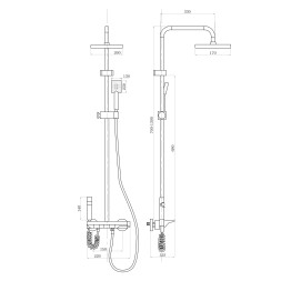 Душевая система 35к ПРОФСАН ПСМ-900-81GA клавиш.упр. лейка &amp;quot;Тропич. душ круг&amp;quot; + гигиен. лейка ГРАФИТ - PSM-900-81GA 