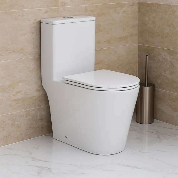 Унитаз-моноблок AZARIO Nimbus 360x680х813 безободковый, система слива &amp;quot;скрытое торнадо&amp;quot;, в комплекте с быстросъемным сиденьем микролифт (AZ-6080-AP)