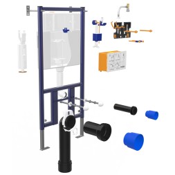 Сет LORANTO Инсталляция с кнопкой Line черная матовая + унитаз CANTO чёрный матовый с сиденьем микролифт (4501+7323+CS-203HM-MB)